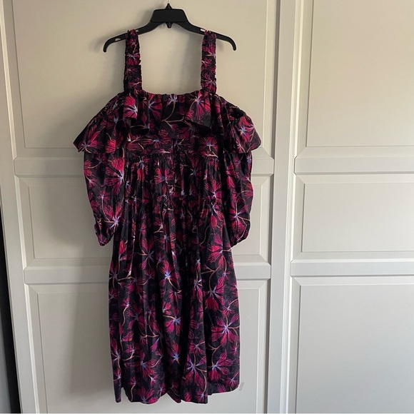 New! Ulla Johnson Caprice Purple Red Floral Print Cotton Midi Dress 22746 - Picture 5 of 15